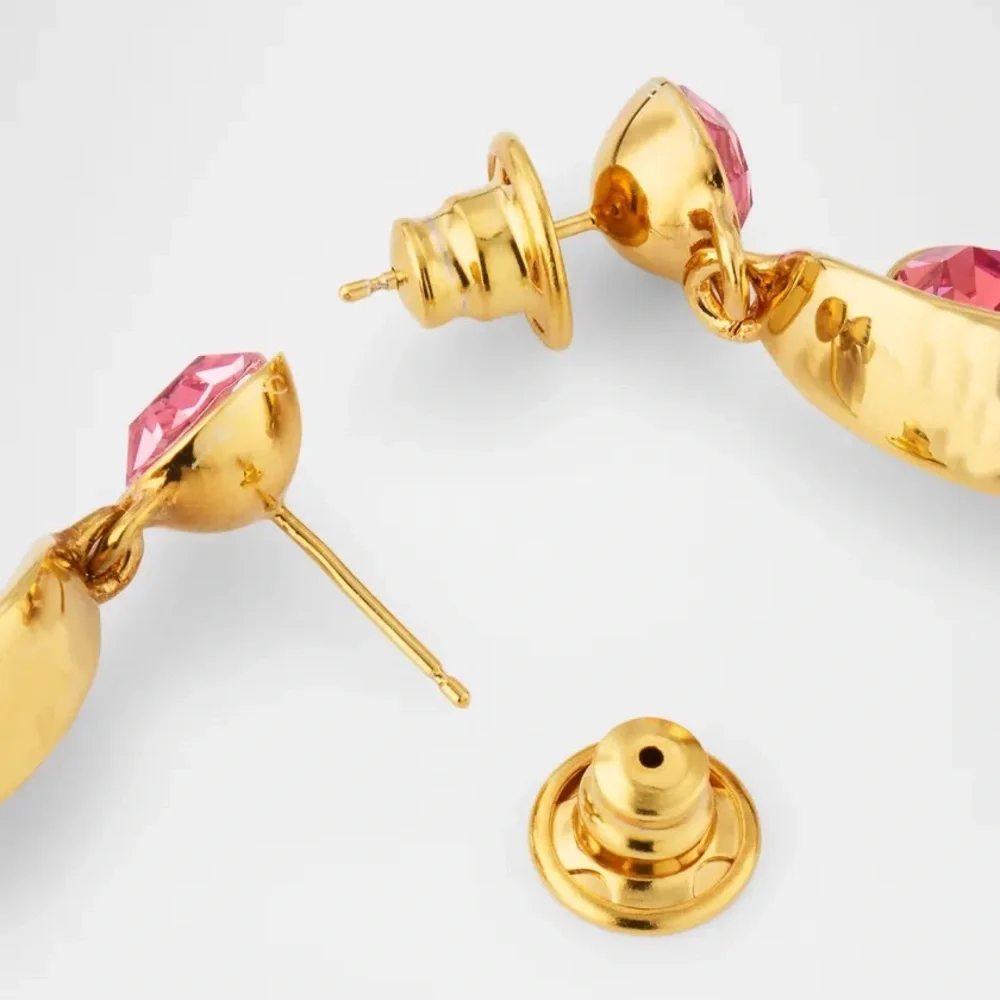 Oscar de la Renta Crystal Wave Earrings Gold with Clear Crystals
